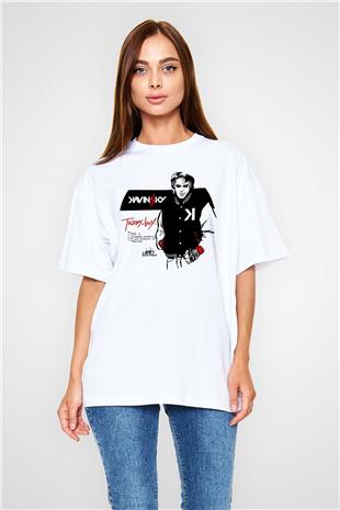 Kavinsky Baskılı Beyaz Unisex Oversize Tişört - Tshirt