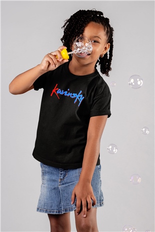 Kavinsky Baskılı Unisex Siyah Çocuk Tişört - Tshirt