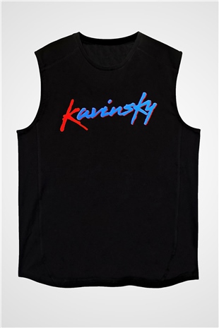 Kavinsky Baskılı Unisex Siyah Kolsuz Tişört - Tshirt
