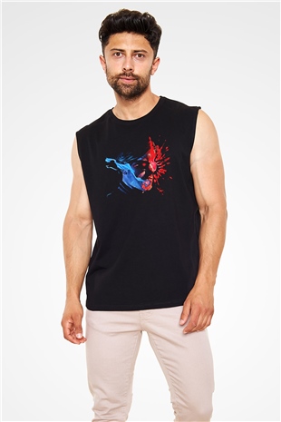 Kavinsky Baskılı Unisex Siyah Kolsuz Tişört - Tshirt