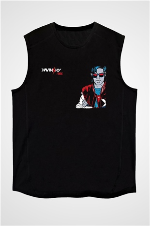 Kavinsky Baskılı Unisex Siyah Kolsuz Tişört - Tshirt