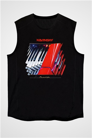 Kavinsky Baskılı Unisex Siyah Kolsuz Tişört - Tshirt