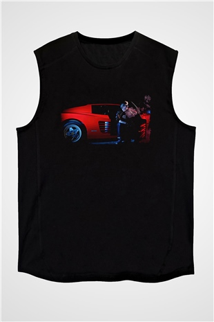 Kavinsky Baskılı Unisex Siyah Kolsuz Tişört - Tshirt