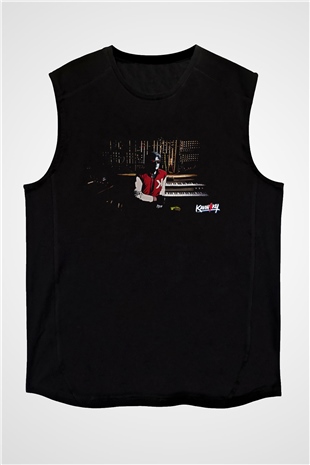 Kavinsky Baskılı Unisex Siyah Kolsuz Tişört - Tshirt