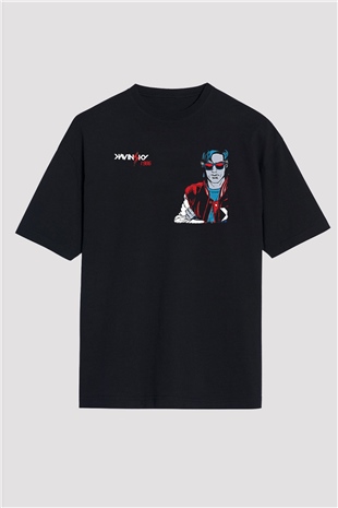 Kavinsky Baskılı Unisex Siyah Oversize Tişört - Tshirt