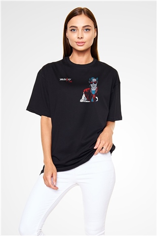 Kavinsky Baskılı Unisex Siyah Oversize Tişört - Tshirt