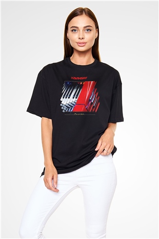 Kavinsky Baskılı Unisex Siyah Oversize Tişört - Tshirt