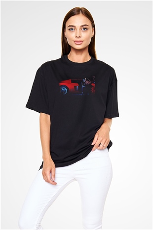 Kavinsky Baskılı Unisex Siyah Oversize Tişört - Tshirt