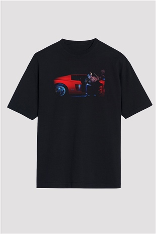 Kavinsky Baskılı Unisex Siyah Oversize Tişört - Tshirt