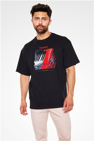 Kavinsky Baskılı Unisex Siyah Oversize Tişört - Tshirt