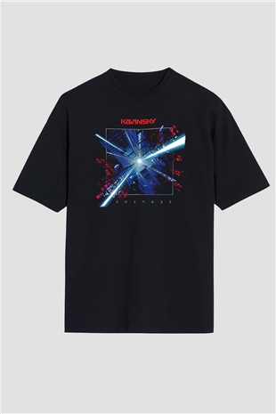Kavinsky Baskılı Unisex Siyah Oversize Tişört - Tshirt