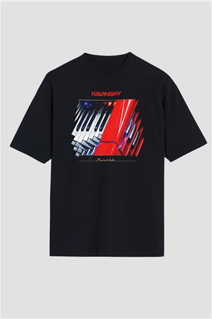 Kavinsky Baskılı Unisex Siyah Oversize Tişört - Tshirt