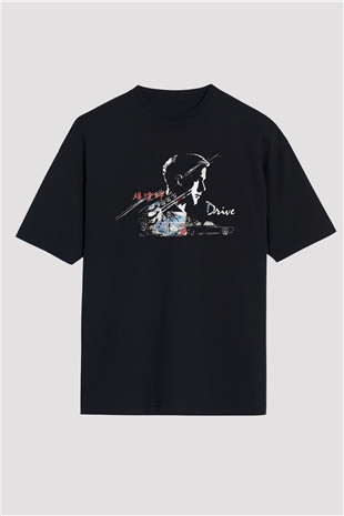 Kavinsky Baskılı Unisex Siyah Oversize Tişört - Tshirt