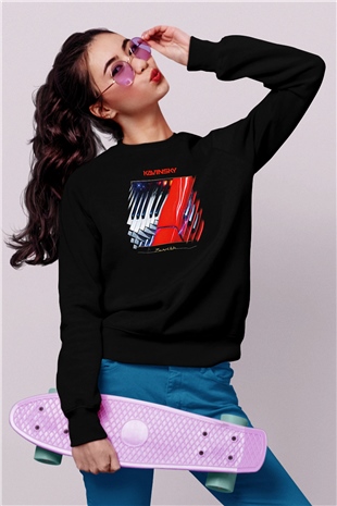 Kavinsky Baskılı Unisex Siyah Sweatshirt