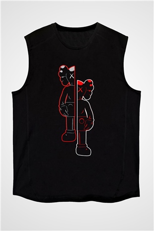 Kaws Baskılı Unisex Siyah  Kolsuz Tişört