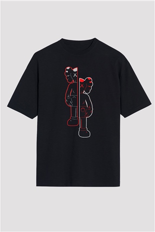 Kaws Baskılı Oversize Siyah Tİşört