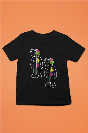 Kaws Temalı Baskılı Unisex Siyah  Çocuk Tişört
