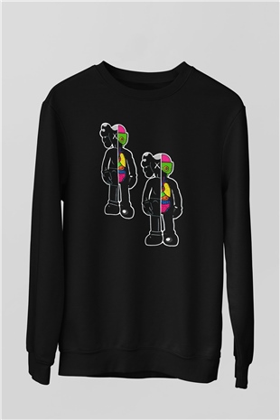 Kaws Temalı Baskılı Unisex Siyah  Sweatshirt