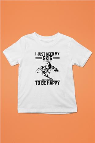 Kayak Baskılı Unisex Beyaz Çocuk Tişört - Tshirt
