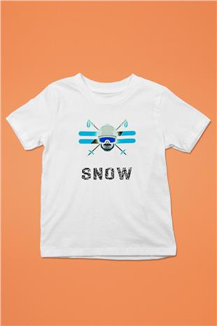 Kayak Baskılı Unisex Beyaz Çocuk Tişört - Tshirt