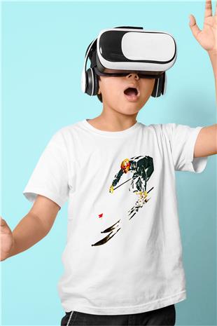 Kayak Baskılı Unisex Beyaz Çocuk Tişört - Tshirt