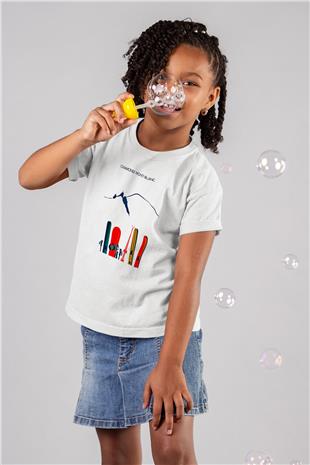 Kayak Baskılı Unisex Beyaz Çocuk Tişört - Tshirt
