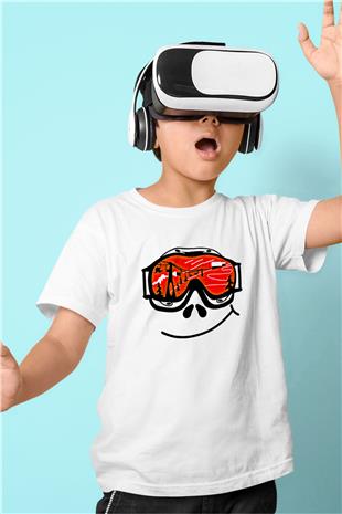 Kayak Baskılı Unisex Beyaz Çocuk Tişört - Tshirt