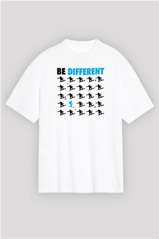 Kayak Baskılı Unisex Beyaz Oversize Tişört - Tshirt