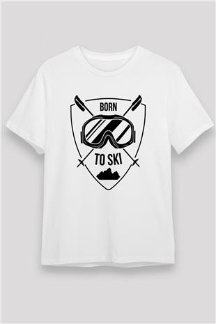 Kayak Baskılı Unisex Beyaz Tişört - Tshirt
