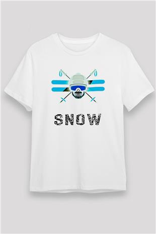 Kayak Baskılı Unisex Beyaz Tişört - Tshirt