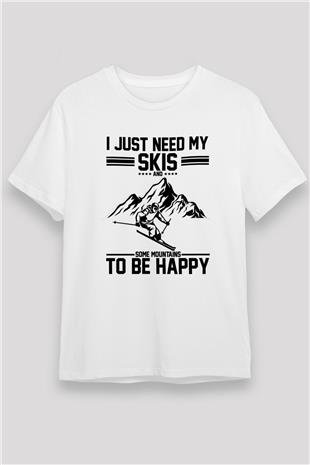 Kayak Baskılı Unisex Beyaz Tişört - Tshirt