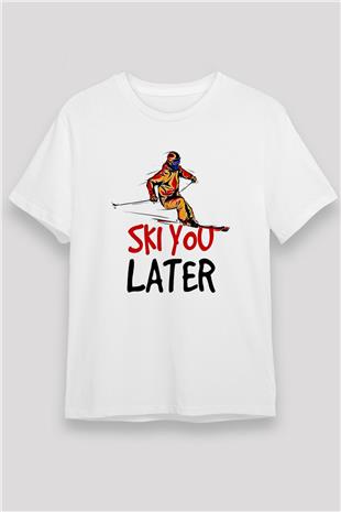 Kayak Baskılı Unisex Beyaz Tişört - Tshirt