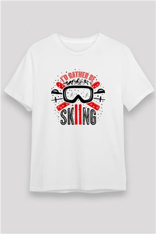 Kayak Baskılı Unisex Beyaz Tişört - Tshirt