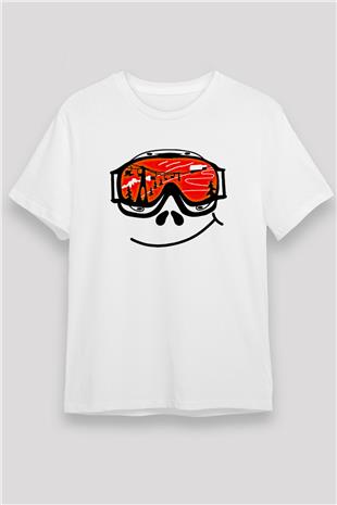 Kayak Baskılı Unisex Beyaz Tişört - Tshirt