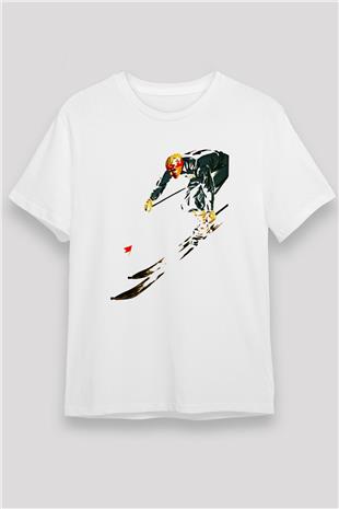 Kayak Baskılı Unisex Beyaz Tişört - Tshirt