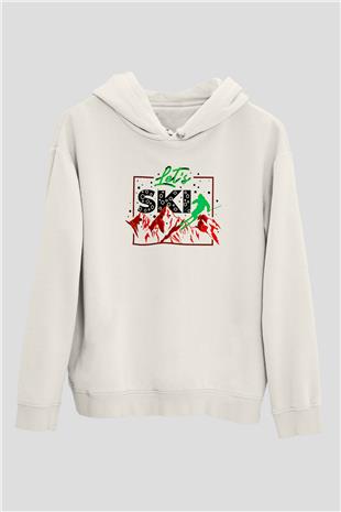 Kayak Baskılı Unisex Ekru Hoodie
