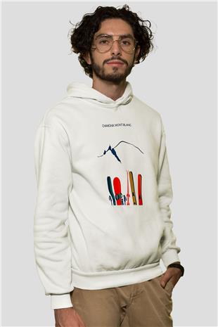 Kayak Baskılı Unisex Ekru Hoodie