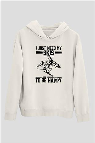 Kayak Baskılı Unisex Ekru Hoodie