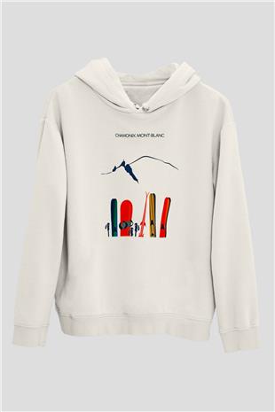 Kayak Baskılı Unisex Ekru Hoodie