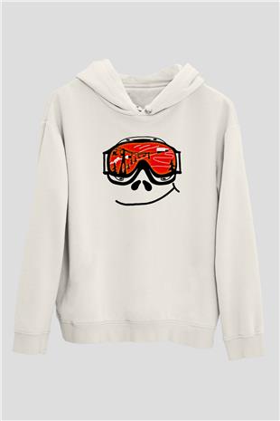 Kayak Baskılı Unisex Ekru Hoodie