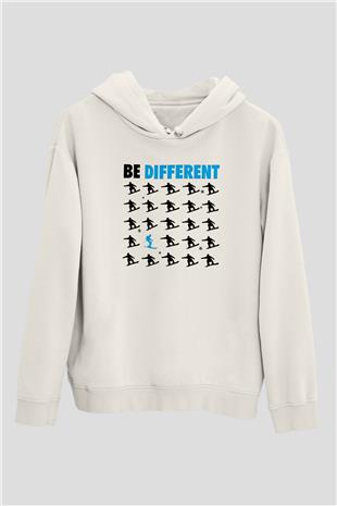 Kayak Baskılı Unisex Ekru Hoodie