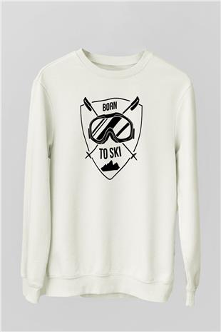 Kayak Baskılı Unisex Ekru Sweatshirt