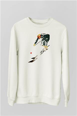 Kayak Baskılı Unisex Ekru Sweatshirt