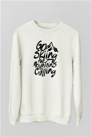 Kayak Baskılı Unisex Ekru Sweatshirt