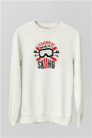 Kayak Baskılı Unisex Ekru Sweatshirt