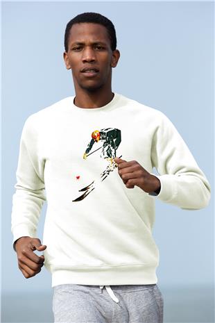Kayak Baskılı Unisex Ekru Sweatshirt