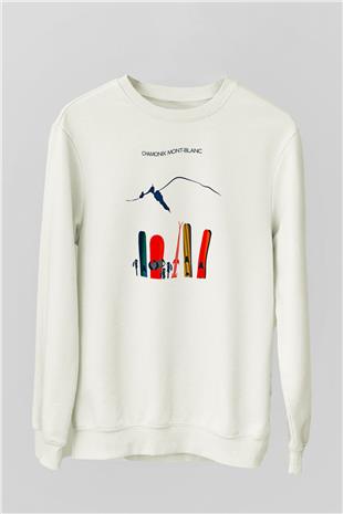Kayak Baskılı Unisex Ekru Sweatshirt