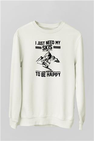 Kayak Baskılı Unisex Ekru Sweatshirt