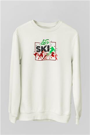 Kayak Baskılı Unisex Ekru Sweatshirt