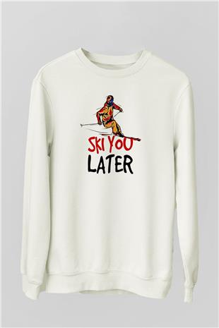 Kayak Baskılı Unisex Ekru Sweatshirt